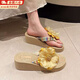 梵昇昱涼拖鞋女仙女風(fēng)坡跟人字拖時(shí)尚草編花朵厚底田園度假海邊沙灘女鞋 坡跟沙灘鞋女【黃色小花】 36 跟高5cm