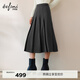伊芙麗（eifini）伊芙麗高質(zhì)羊毛壓褶中長(cháng)半裙短裙顯瘦A字裙半身裙女2025秋裝新款 花灰 中長(cháng)款 XL 125-140斤