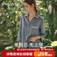 金三塔真絲睡衣女19姆米100%桑蠶絲簡(jiǎn)約睡衣睡褲女套裝居家服高級禮物 霧霾藍 19姆米重磅 L
