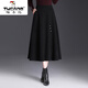 啄木鳥(niǎo)（TUCANO）仿毛呢a字裙半身裙女秋冬2025新款高腰顯瘦遮胯裙百褶中長(cháng)款垂感 黑色 冬款 L 腰圍2尺1/適合101-110斤