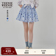 Teenie Weenie小熊女裝半身裙25夏季新款細褶花朵小清新蓬蓬短裙子 淺藍色 L