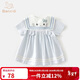班喜迪女童連衣裙夏季新款洋氣女寶寶學(xué)院風(fēng)夏日公主裙夏裝短袖兒童裙子 藍色 90