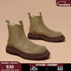 BEAUTODAY2025新款冬季牛反絨靴子男靴厚底增高高幫靴切爾西靴真皮加絨皮靴 卡其色 40 =運動(dòng)鞋42碼