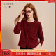三彩2025冬季新款圓領(lǐng)針織衫彩色紐扣毛衫長(cháng)袖直筒簡(jiǎn)約開(kāi)衫M 車(chē)厘子紅 S 155/80A