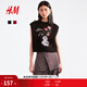 H&M【新年系列】女裝背心紅色本命年圓領(lǐng)提花針織毛線(xiàn)背心1322624 黑色/花束 M 165/96