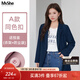 MsShe大碼女裝2025新款秋裝氣質(zhì)墊肩棉系扣梭織斜紋西裝外套女秋 A款同色扣-藏青藍色現貨 2XL