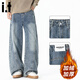 :CHOCOOLATEit美式闊腿牛仔褲男士冬季新款潮牌高街寬松長(cháng)褲 復古藍加絨 2XL
