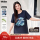 MsShe【天絲棉&原創(chuàng  )閃粉印花】大碼女裝2025夏季胖mm正肩短袖T恤 藏青藍色現貨 4XL