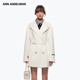 ANN ANDELMAN【沈月同款】大翻領(lǐng)雙面呢大衣女秋冬雙排扣腰帶收腰中長(cháng)款外套 米白色 XS