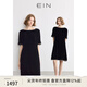 EIN言輕禮服高知感喬絨花邊拼接一字領(lǐng)落肩袖連衣裙2025夏新款 石墨黑 S