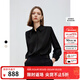 朗姿法式優(yōu)雅緞面設計感通勤職業(yè)襯衫女2025年秋季捏褶翻領(lǐng)上衣 黑色2 M