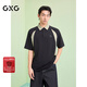 GXG男裝 拼接撞色運動(dòng)polo衫休閑時(shí)尚翻領(lǐng)短袖上衣  25夏新品 黑色 L