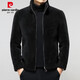 皮爾卡丹搖粒絨羊毛夾克外套高端男士雙面穿皮毛一體大衣冬季新款外套男裝 黑色 M 【90-110斤】