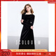 三彩2025秋季新款絲絨連衣裙設計感收腰小黑裙喇叭袖長(cháng)裙優(yōu)雅M 經(jīng)典黑 M