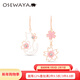 osewaya耳環(huán)少女日韓櫻花貓咪不對稱(chēng)小清新甜美新款耳飾萌系 金色胖白貓