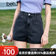 百圖betu女裝夏季新款牛仔褲高腰百搭顯瘦多色牛仔短褲女2305T54 深灰 S