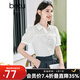 百圖betu女裝夏季新款襯衫翻領(lǐng)短袖氣質(zhì)上衣荷葉邊襯衫女2305T26 白色 M