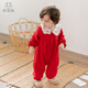 乖奇熊【清倉】女寶寶長(cháng)袖連體衣春秋季滿(mǎn)月百天嬰兒公主風(fēng)秋裝周歲哈衣 大紅色 59cm