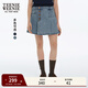Teenie Weenie小熊女裝牛仔短褲秋時(shí)尚活力潮流刺繡不規則疊褶裙褲 淺藍色 S