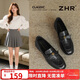 ZHR樂(lè )福鞋女復古平底小皮鞋女氣質(zhì)通勤百搭單鞋女 EH208黑色38