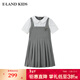 E·LAND KIDS海鹽少衣戀女童連衣裙25年夏季學(xué)院風(fēng)娃娃領(lǐng)百褶 Grey灰色/15 140 cm