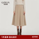 歌莉婭可水洗羊毛半身裙女秋冬新款獨特八片裙高腰傘裙1EDL2D11C 15W甜杏色 S
