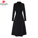 皮爾卡丹（pierre cardin）秋冬新款雙面羊絨大衣女收腰顯瘦中長(cháng)款修身小個(gè)子大擺羊毛呢外套 黑色長(cháng)款 S