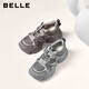 百麗（Belle）機能風(fēng)拼接老爹鞋女2026春新商場(chǎng)同款厚底增高休閑鞋F1H1DAM6 灰色 36