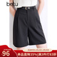 百圖betu女裝春夏新款短褲簡(jiǎn)約高腰闊腿復古百搭短褲女2403T80 深灰 M