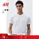 H&M男裝女裝T恤秋季內搭正肩V領(lǐng)上衣棉質(zhì)短袖打底衫衣服0570003 白色 M 175/100