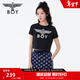 BOY LONDON夏女士短袖短款LOGO印花顯瘦修身高腰T恤W01001 灰色 L