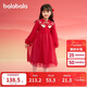 巴拉巴拉女童新中式針織連衣裙2025春裝紅色網(wǎng)紗公主拜年裙子208125111006