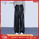 三彩2025冬季新款皮質(zhì)休閑長(cháng)褲PU寬松闊腿褲摩登女