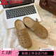 回力四季厚底復古勃肯鞋女外穿洞洞鞋2025春夏季新款一腳蹬透氣懶人半拖鞋 卡其色 38
