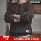 馬登工裝 圓領(lǐng)粗線(xiàn)毛衣男秋季阿美咔嘰寬松復古純色保暖針織衫 咖啡色 L