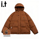 fingercroxx it連帽羽絨服外套男女2025冬季新款保暖防寒白鴨絨情侶面包服男 咖色 【專(zhuān)柜同款】 M （110-130斤）