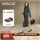 接吻貓KISSCAT金晨同款25年春新【銀錠貓掌鞋】通勤尖頭淺口工作單鞋女 黑色 -牛漆皮 38
