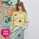 妖精的口袋灰色網(wǎng)紗拼接印花長(cháng)袖t恤女2025年夏季新款設計感上衣 農場(chǎng)黃綠色 M