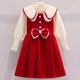 G.duck拜年服女童套裝裙子秋冬裝2026新款小女孩連衣裙兒童喜慶過(guò)年衣服 紅色裙子+毛衣打底衫 兩件套裝 140 cm