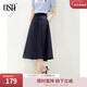 歐莎（OSA）夏季中長(cháng)款半身裙微胖遮肉高級感a字傘裙小個(gè)子高腰顯瘦職業(yè)裙子 藏藍色 M