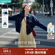 茵曼（INMAN）章若楠同款復古休閑短款牛仔外套長(cháng)袖上衣 深牛仔藍-18518171 S