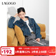 LAGOGO短款翻領(lǐng)牛仔外套女拉谷谷春秋新款美式復古寬松休閑上衣 深牛仔藍(N2) M