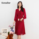 珂萊蒂爾女裝新年紅通勤百搭氣質(zhì)優(yōu)雅百褶中長(cháng)款法式連衣裙騏驥紅 艷紅 L
