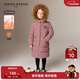 Teenie Weenie Kids 小熊童裝25年新款冬女童長(cháng)款千鳥(niǎo)格毛領(lǐng)羽絨服 紅色 160cm