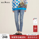 謎底緊身小腳牛仔褲女2022秋新款黑色中腰修身鉛筆褲223MK1007 海軍藍 M