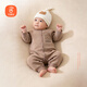 貝瑞加（Babyprints）嬰兒連體衣秋冬加厚保暖爬服男女寶寶柔軟哈衣家居內衣 咖90