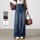 茵曼（INMAN）加絨加厚保暖直筒闊腿褲女2025冬季時(shí)尚百搭高腰顯瘦牛仔褲子 牛仔藍 69.1%棉 30