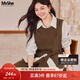 MsShe【復古磨毛三件套裝】大碼女裝2026春裝胖mm馬甲襯衫闊腿褲 拿鐵色現貨 4XL