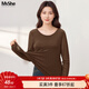 MsShe【輕暖高彈長(cháng)袖T恤】大碼女裝2026春裝胖mm裸感內搭打底衫女 拿鐵色現貨 4XL