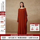 例外（EXCEPTION）輕奢國潮女裝秋冬綿羊毛連衣裙女直身船領(lǐng)腰帶孔設計感長(cháng)裙 大紅 L